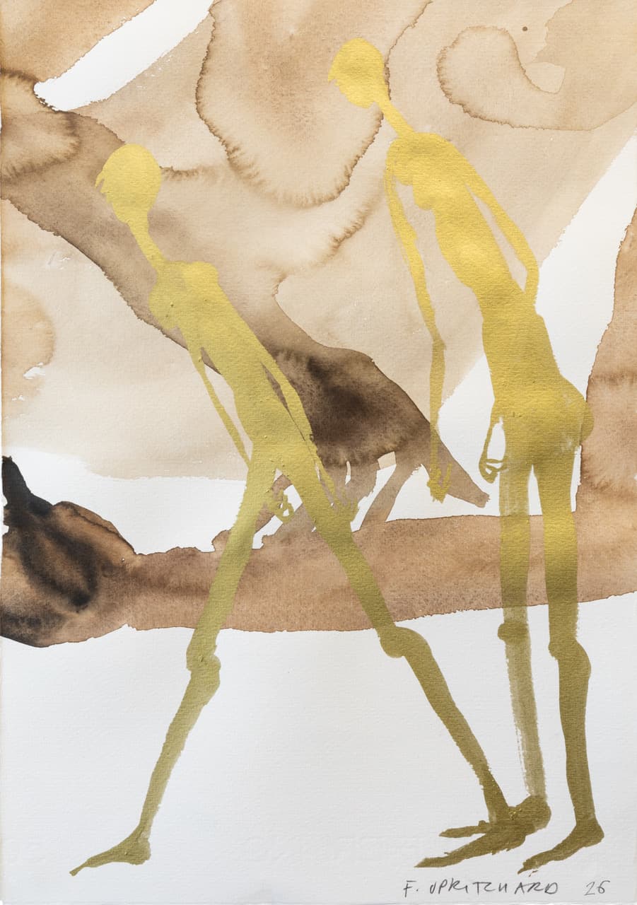 2 Gold Figures with Giant Behind